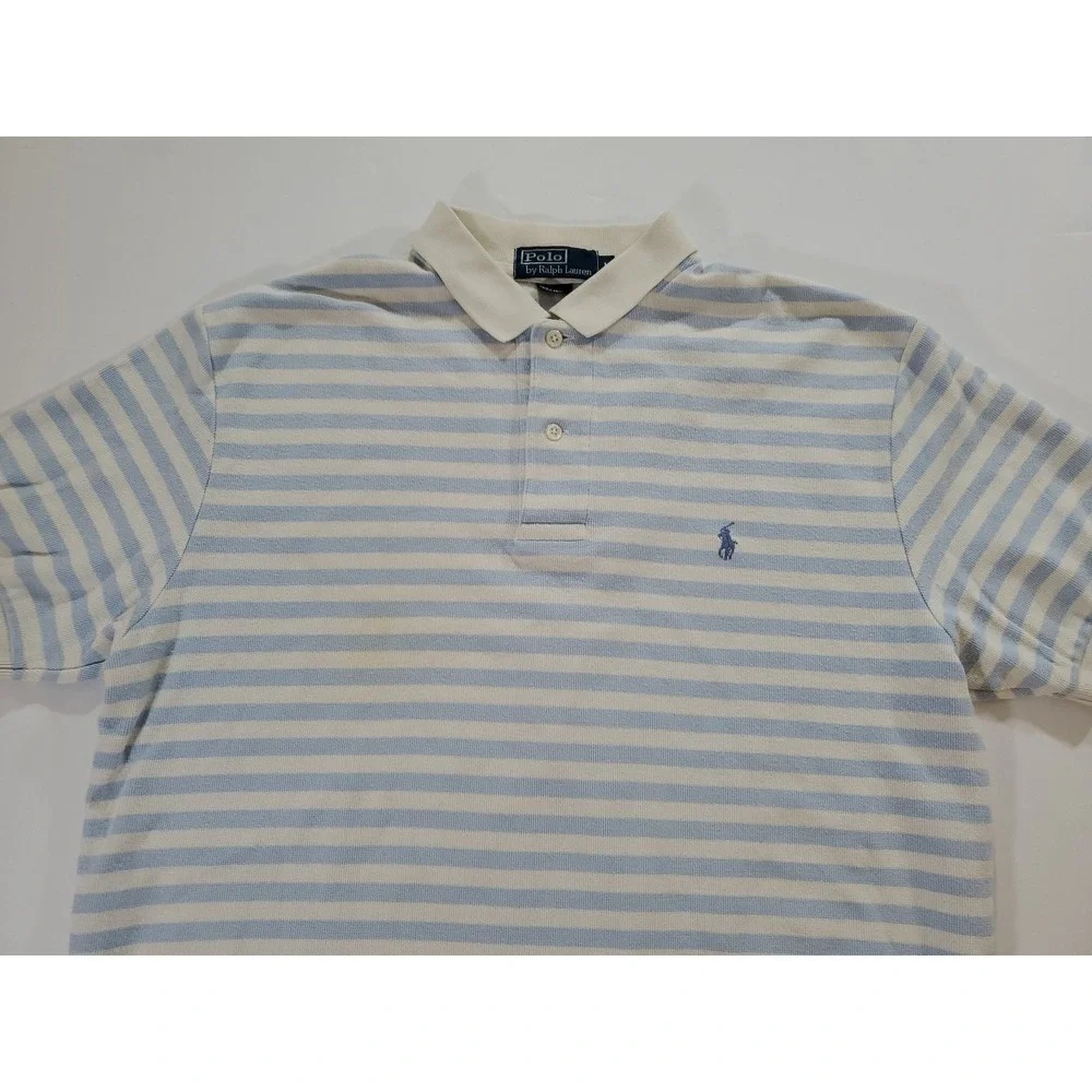 Polo Ralph Lauren Polo Shirt Mens Large White Blue Striped‎ Vintage Shirt